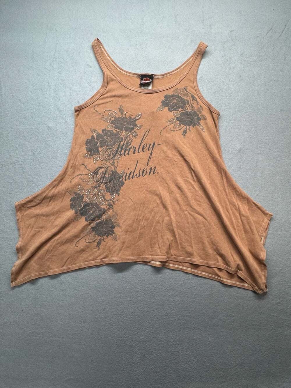 Harley-Davidson Floral Rhinestone Tank Top Size XL Brown